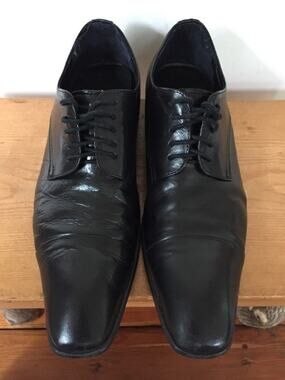 Kenneth Cole Regal Presence Black Leather Oxford Square Toe Dress Shoe 8.5M 42